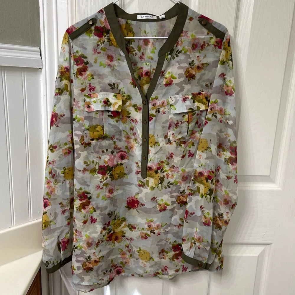 Hannah Floral Sheer Blouse with Olive Accents - Picture 8 of 8